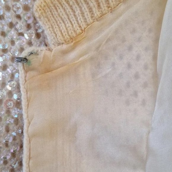 Vintage 1950s Cyn Les Beaded 3/4 Sleeve Cardigan, Cream - Picture 5 of 12